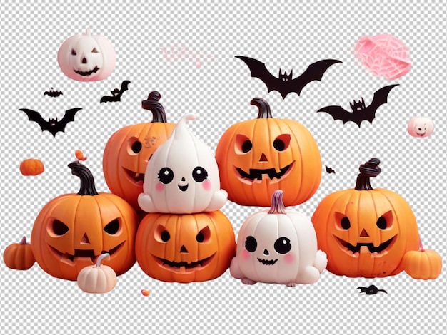 psd of a cute Halloween pumpkins and bats on transparent background