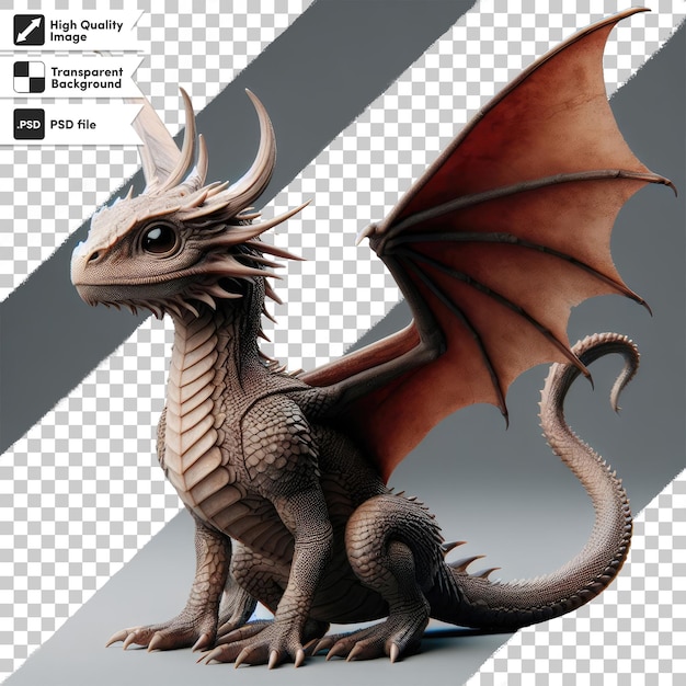 PSD cute little dragon on transparent background with editable mask layer