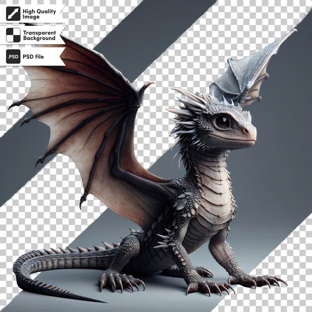 PSD cute little dragon on transparent background with editable mask layer