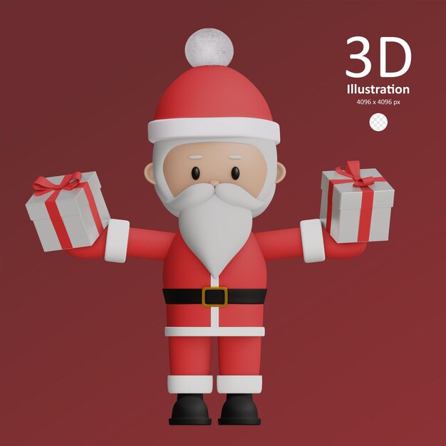 PSD cute santa claus with gifts 3d rendered icon isolated