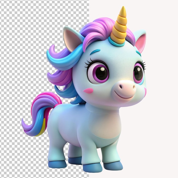 PSD psd of a cute unicorn cartoon 3d style isolated on transparent background