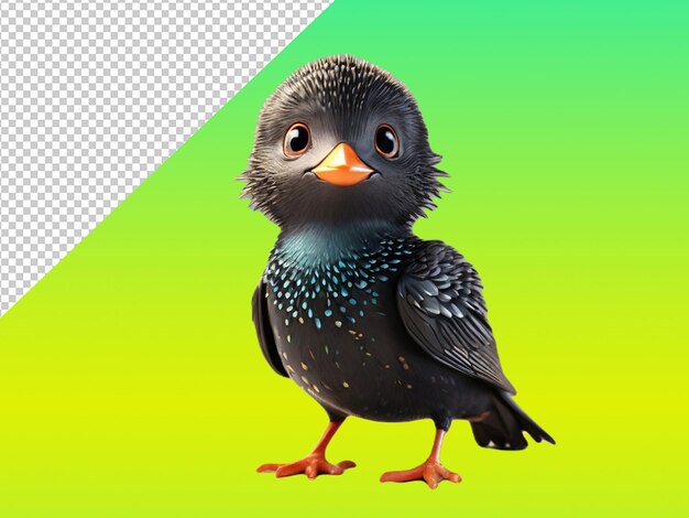 psd of a cutest ever starling on transparent background