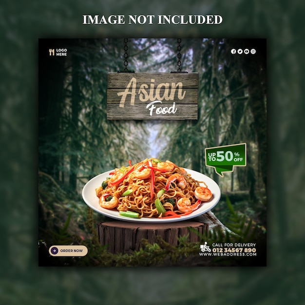 PSD delicious Asian food menu social media banner or Instagram post template design