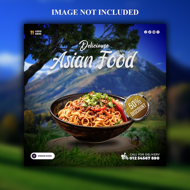 PSD delicious Asian food restaurant menu social media banner or Instagram post template design