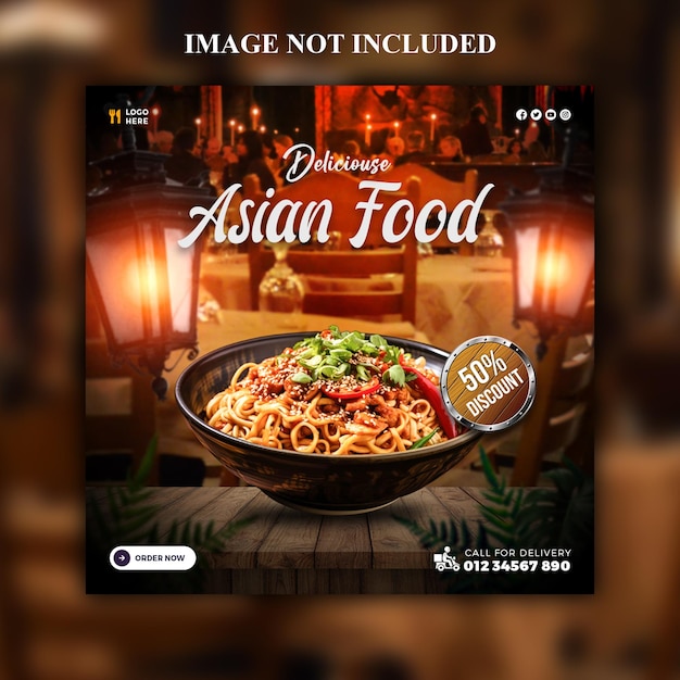 PSD delicious Asian food restaurant menu social media banner or Instagram post template design