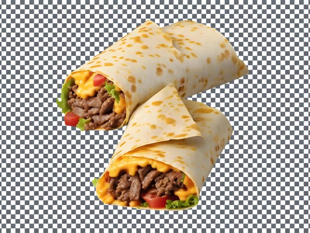 PSD delicious beef and cheddar burrito isolated on transparent background