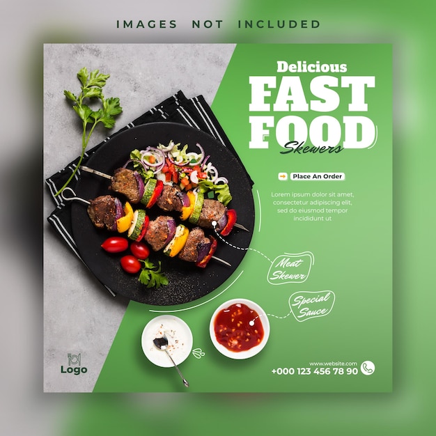 PSD delicious fast food skewer social media design template