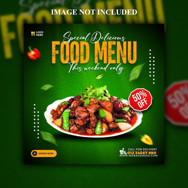 PSD delicious food menu social media banner or Instagram post template design