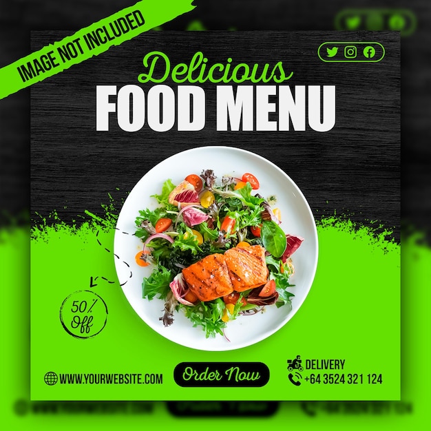 PSD Delicious food menu social media banner template