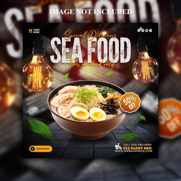 PSD delicious seafood restaurant menu social media banner or Instagram post template design