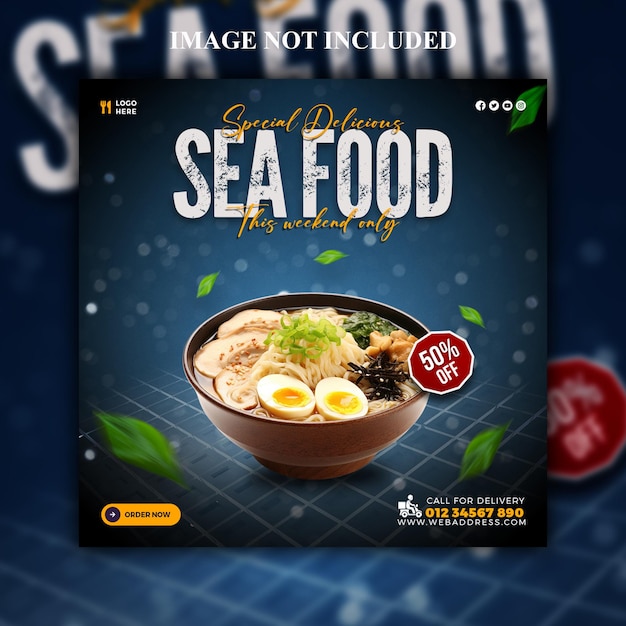 PSD delicious seafood restaurant menu social media banner or Instagram post template design