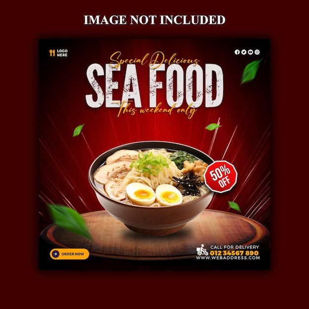 PSD delicious seafood restaurant menu social media banner or Instagram post template design