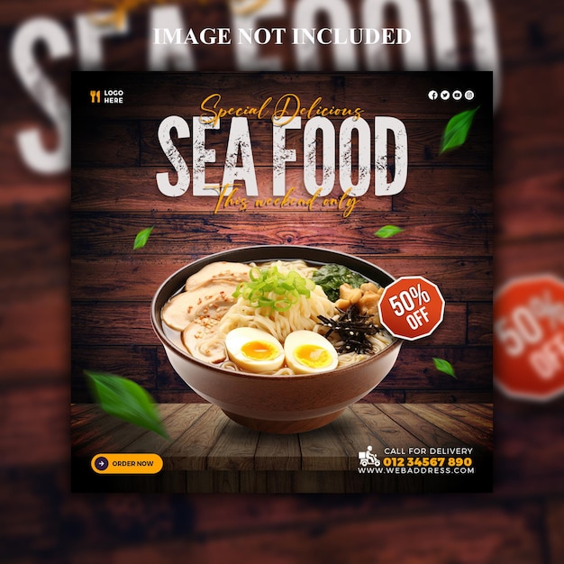 PSD delicious seafood restaurant menu social media banner or Instagram post template design