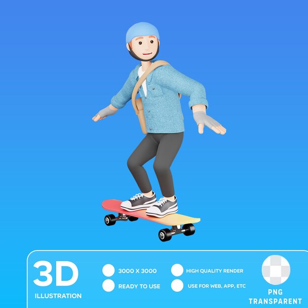 PSD psd delivery boy riding skateboard 3d character illustration