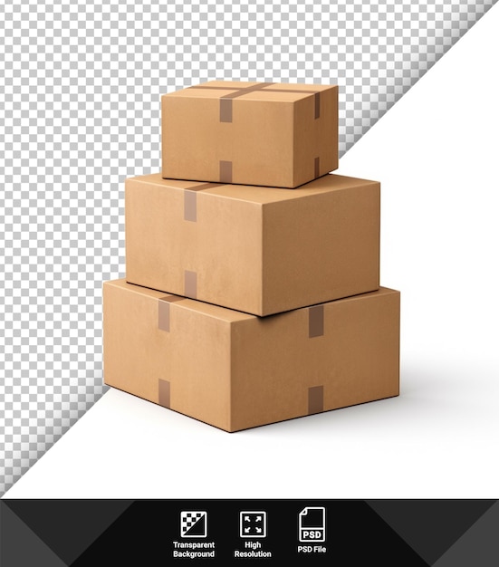 PSD delivery plain cardboard boxes on transparent background