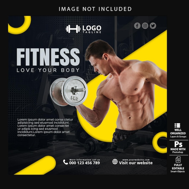 PSD psd design fitness and gym instagram facebook template feed yellow