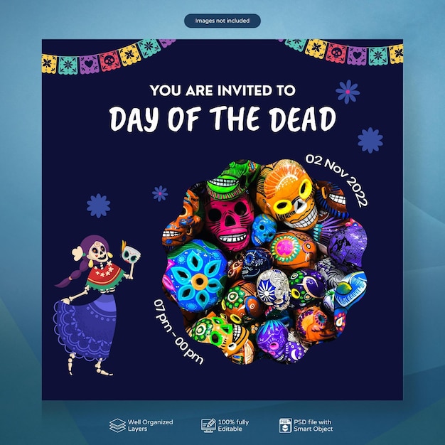 PSD psd dia de muertos or day of the dead celebration social media template