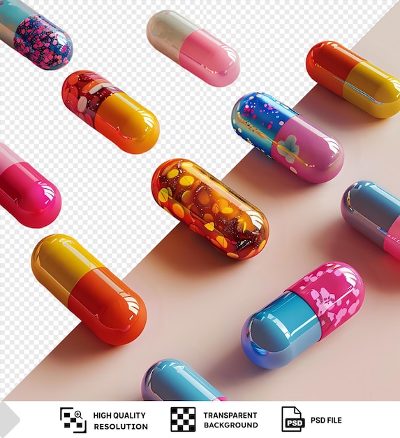 psd different colorful pills mockup on a table png psd