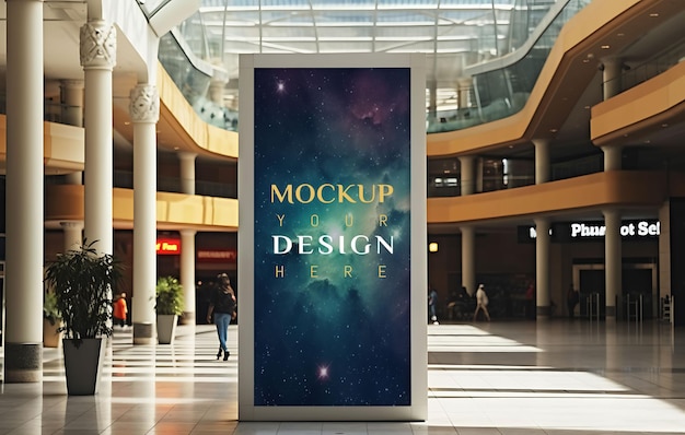 PSD digital information board mockup in mall