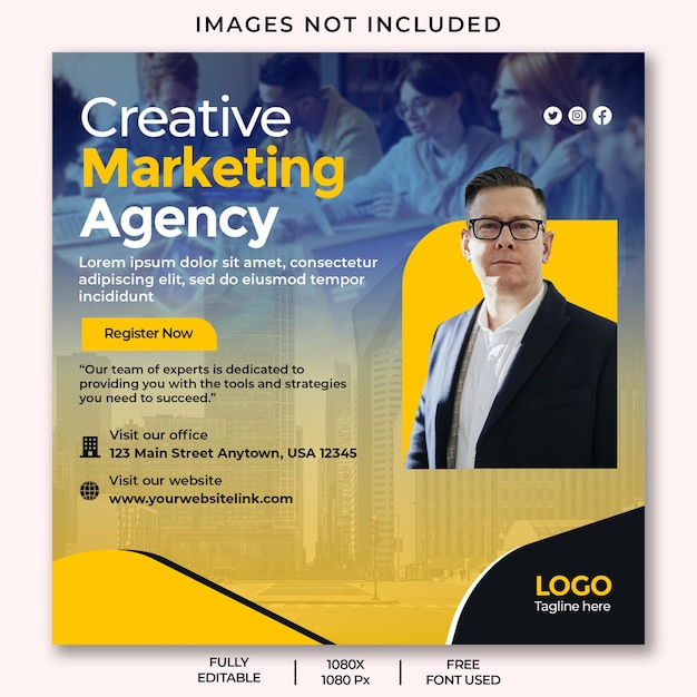 Psd digital marketing agency ad banner and corporate social media post template, marketing live