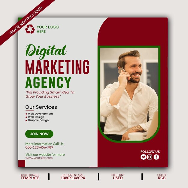 PSD digital marketing agency and corporate social media post template 2023