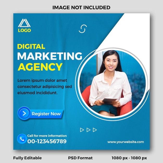 PSD Digital Marketing Agency social media template with blue background