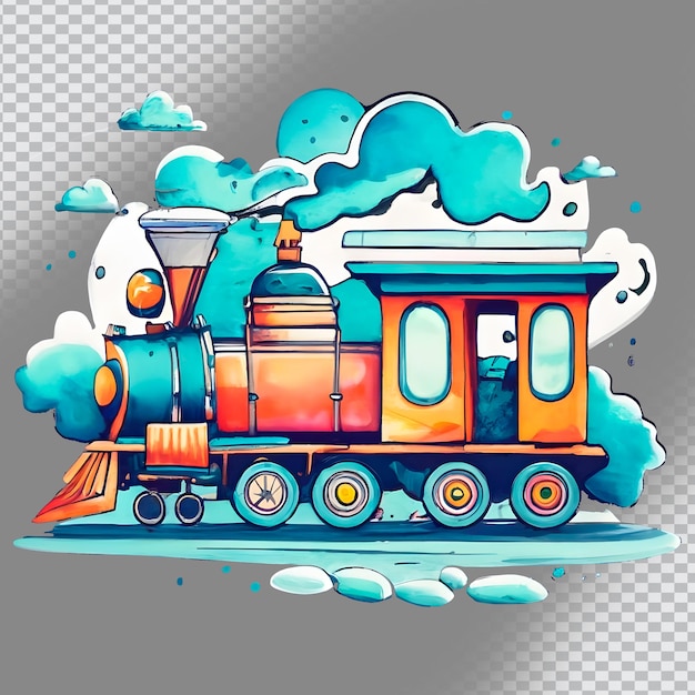 PSD psd digital watercolor painting of a train