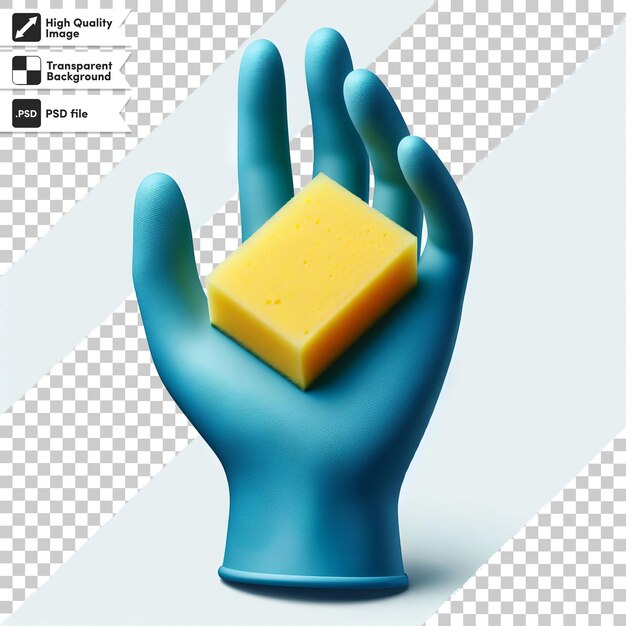 PSD The dishwashing glove holds the sponge on transparent background with editable mask layer