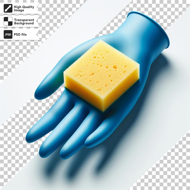 PSD psd the dishwashing glove holds the sponge on transparent background with editable mask layer