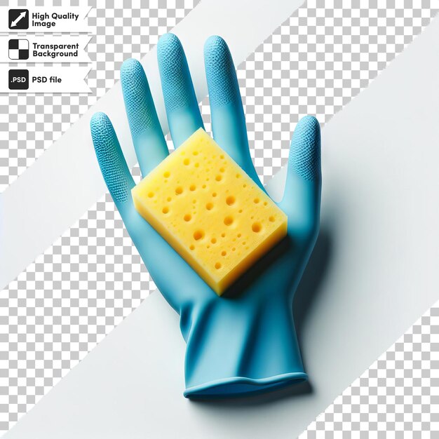 PSD psd the dishwashing glove holds the sponge on transparent background with editable mask layer