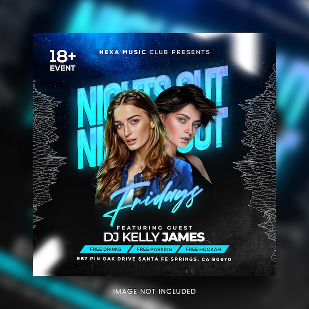 PSD dj club night party social media and flyer template