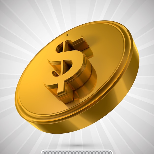 PSD dollar sign gold coin icon isolated 3d render illustration