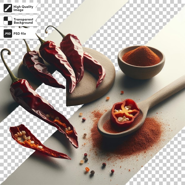 PSD dried red hot chili peppers on transparent background