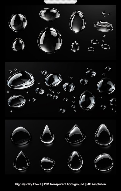 PSD Drops of water on a transparent background Texture Design elements Spray The concept of freshness