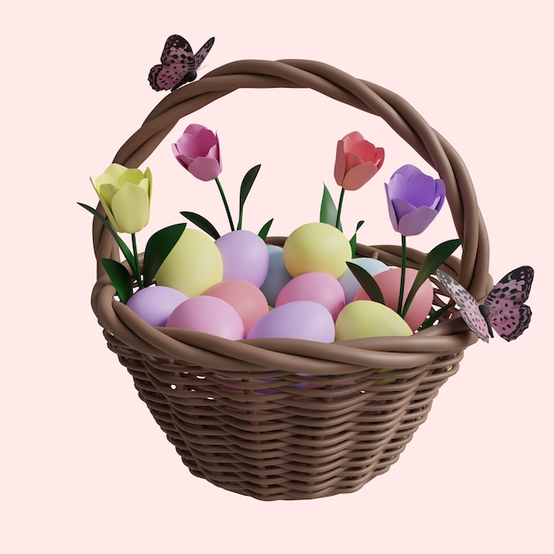 PSD easter basket of eggs with a butterfly on it