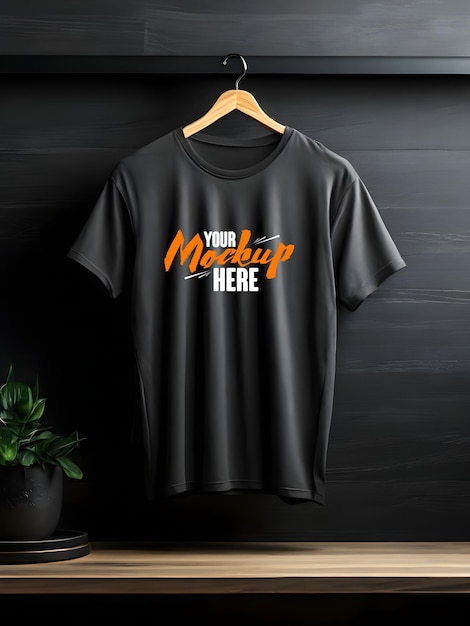 PSD editable black tshirt mockup design with shirt mockup concept and plain clothing