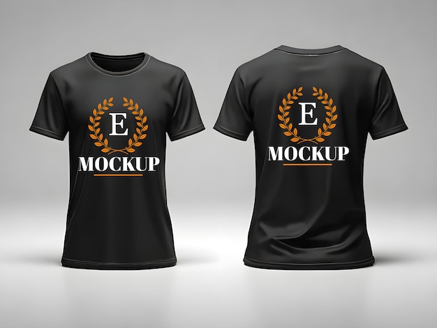 PSD editable mens 3d rendering black sports tshirt front and back mockup template