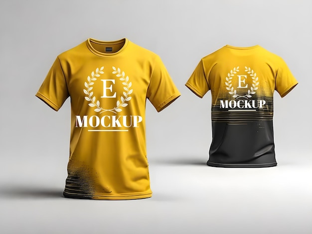 PSD editable mens 3d rendering yellow sports tshirt front and back mockup template