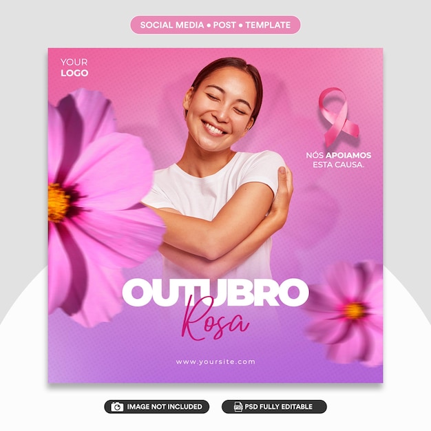 PSD editable pink octuber cncer de mama social media post template