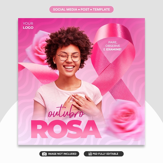 PSD editable pink octuber cncer de mama social media post template