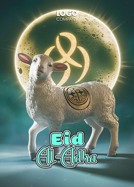 PSD psd an eid al adha greeting poster with a statue of a sheep poster template