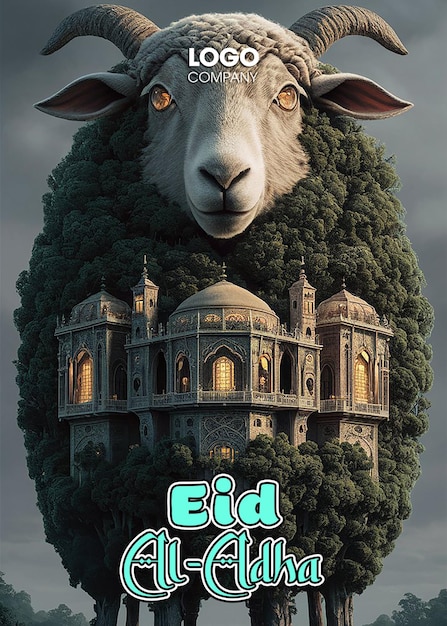 PSD psd an eid al adha greeting poster with a statue of a sheep poster template