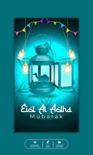 PSD Eid al adha mubarak islamic festival instagram and facebook story template