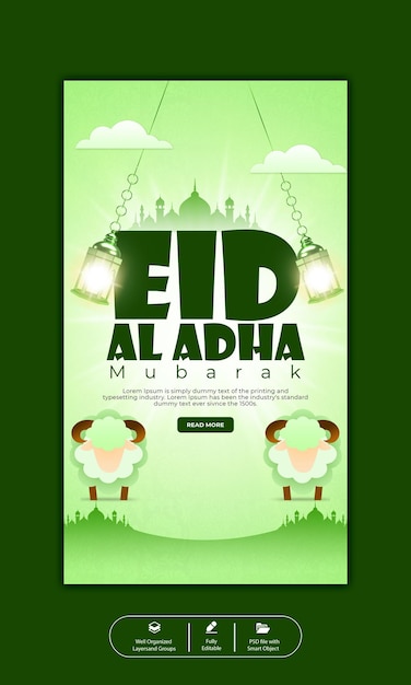 PSD Eid al adha mubarak islamic festival instagram and facebook story template