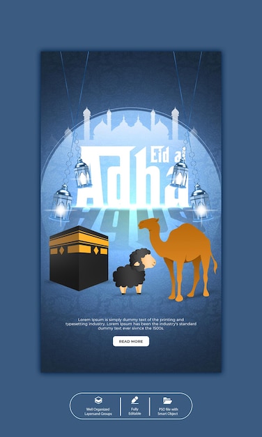 PSD Eid al adha mubarak islamic festival instagram and facebook story template