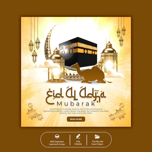 PSD Eid al adha mubarak islamic festival social media banner template