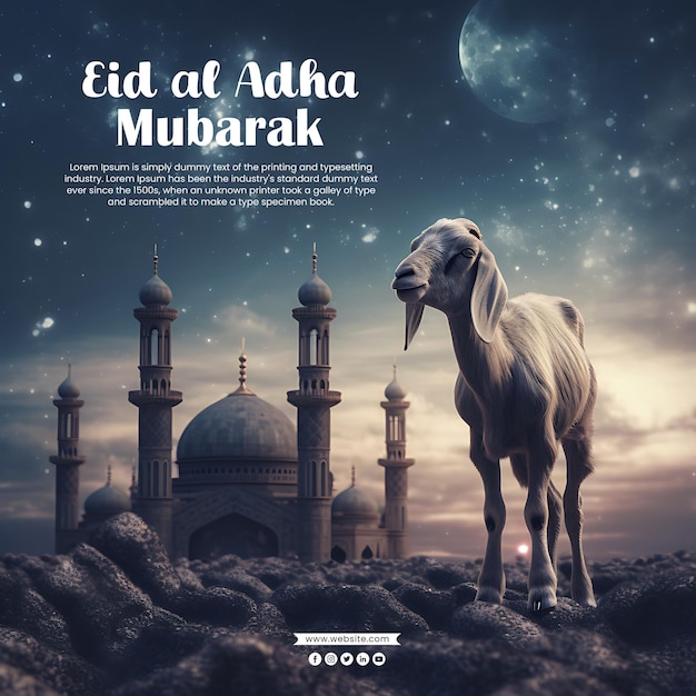 Psd eid al adha mubarak islamic festival social media post template