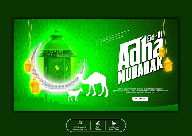 PSD Eid al adha mubarak islamic festival web banner template