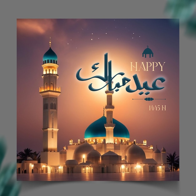 PSD eid mubarak blue luxury islamic background with decorative arabic pattern