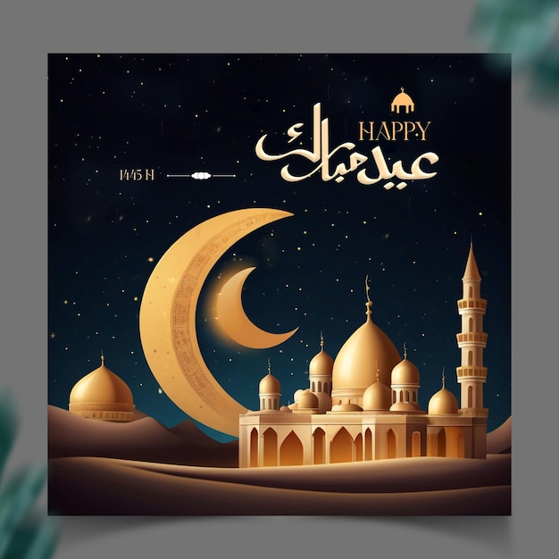 PSD eid mubarak blue luxury islamic background with decorative arabic pattern